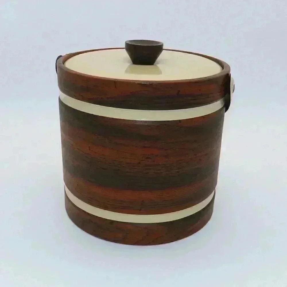Vintage Ice Bucket Insulated Faux Wood Vinyl 1970s MCM